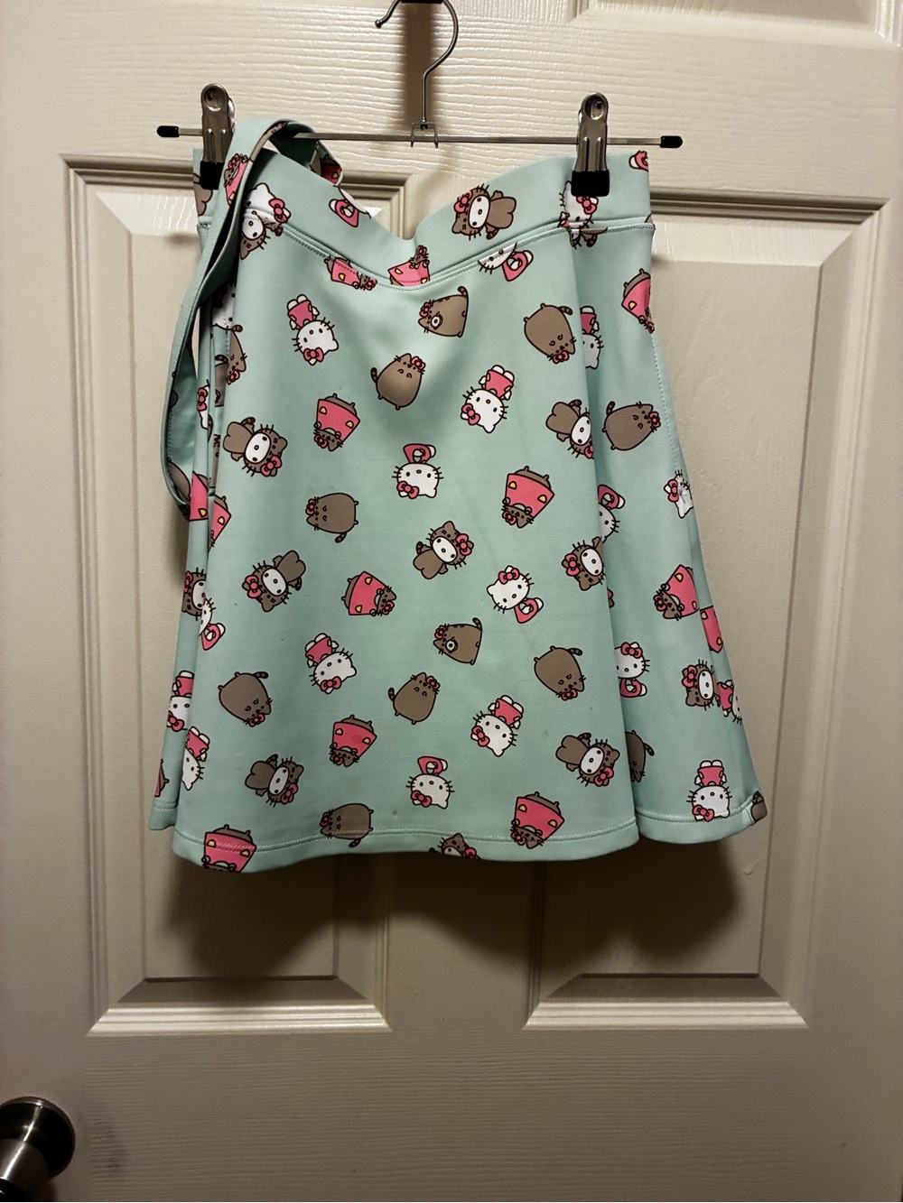 Mint Green hello kitty Pusheen Print Wrap Skirt